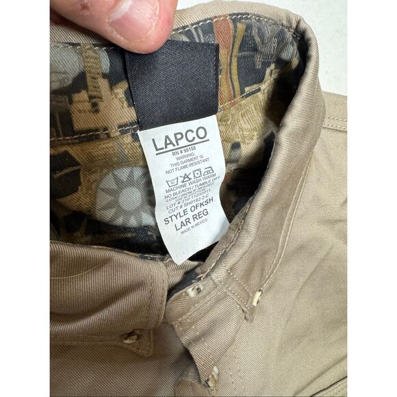 Lapco Shooting Oilfield Camo Shirt Men Size L Beige Button Short Sleeve Heavy - Picture 5 of 11